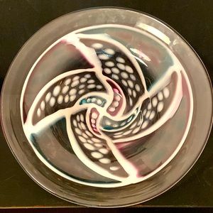 Art Glass by Jane Bruce 80’s Athens Ohio Clear Speckles Swirls 23” Bowl